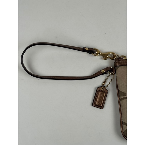 Coach Signature Monogram Wristlet Bag Flower Applique Khaki Tan Large‎ Y2K
